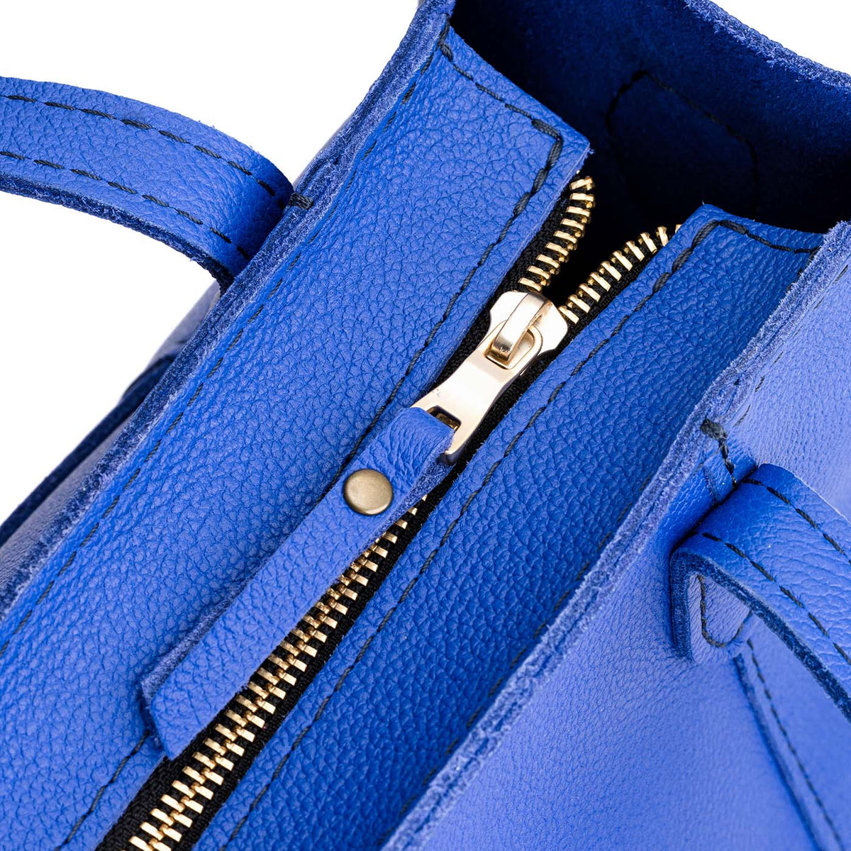 Astro Blue*Zipper | Structured mid-size tote bag with overlapping panels and crossbody strap