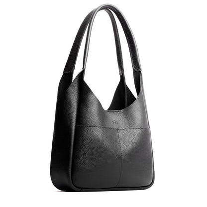 Pebbled--Black*Large | U-shaped, flat-bottomed leather shoulder bag with two outside pockets