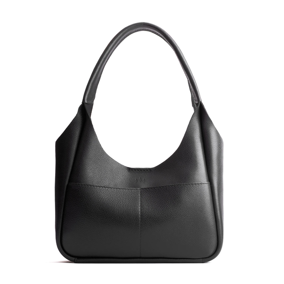 Pebbled--Black*Medium | U-shaped, flat-bottomed leather shoulder bag with two outside pockets