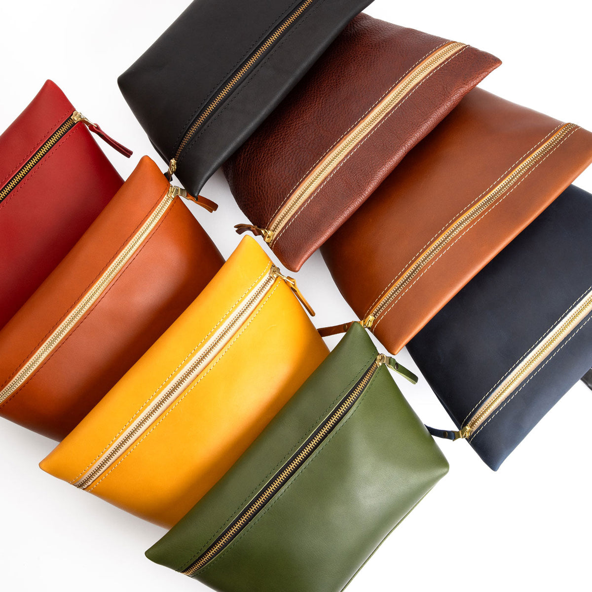 All Variants | Eight large leather makeup bags with zipper