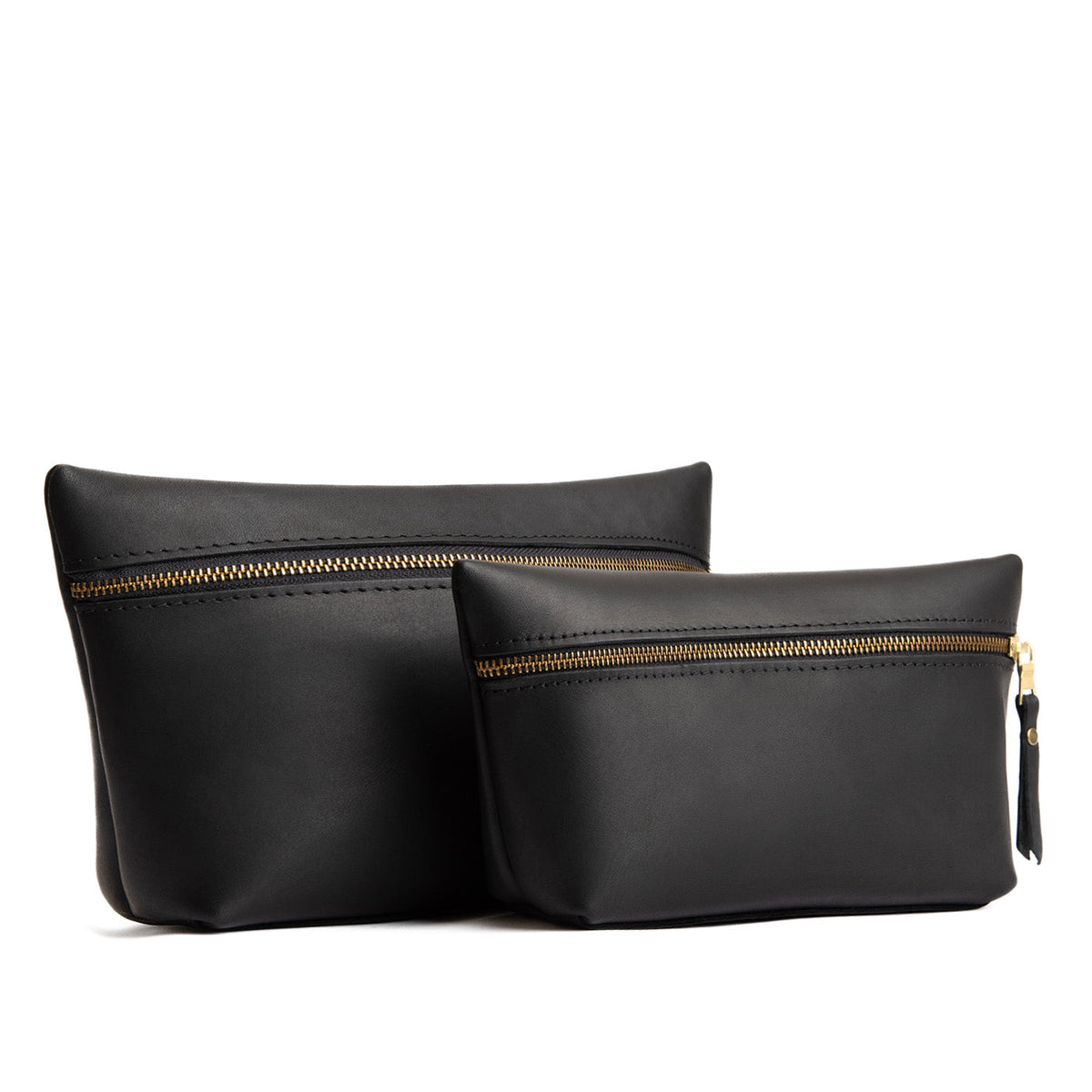 Black | Two large leather makeup bags with zipper