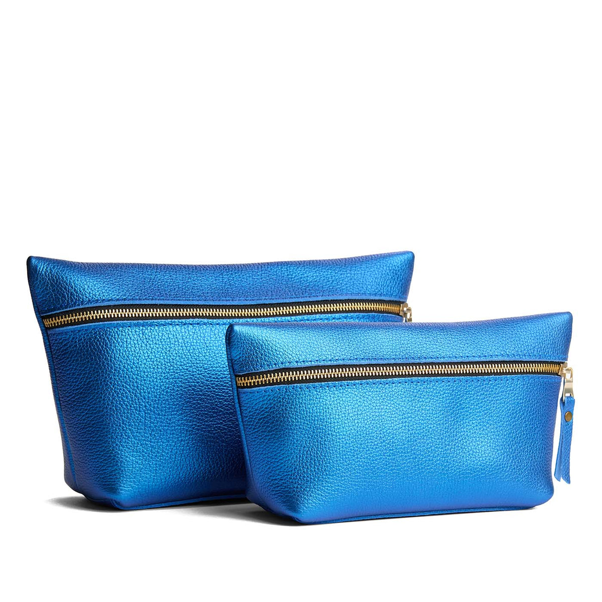 Comet Blue | Two large leather makeup bags with zipper