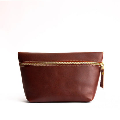 Cognac*Extra Large | Large leather makeup bag with zipper