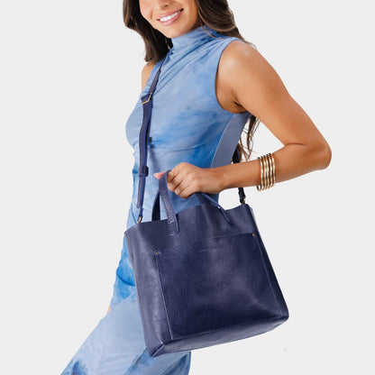 Cobalt | Midsize crossbody tote with handles and a pocket