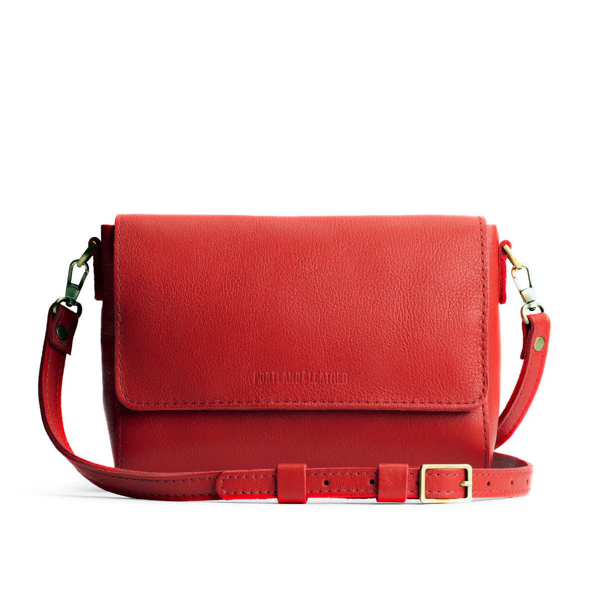 Poppy Red*Medium | Leather Crossbody Bag with Magnetic Messenger Bag Closure