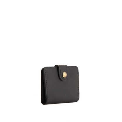 Black | Small leather bifold wallet with snap closed