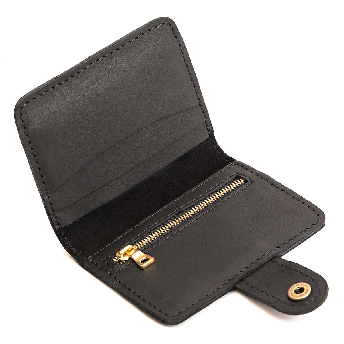 Black | Small leather bifold wallet with snap open