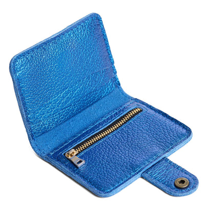 Comet Blue | Small leather bifold wallet with snap open