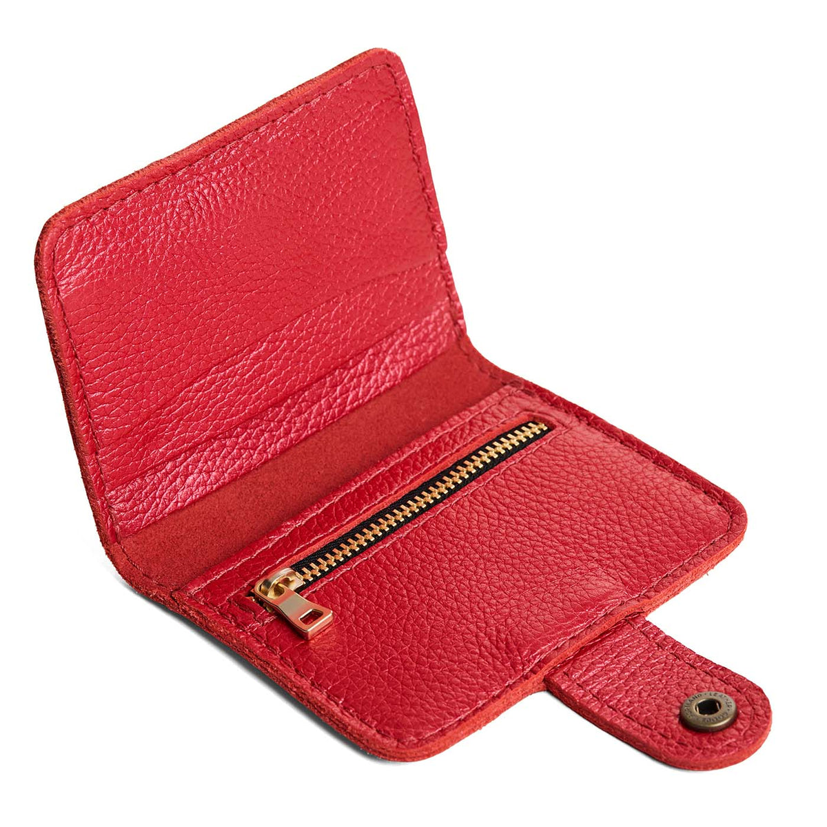Reba Red | Small leather bifold wallet with snap open