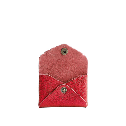 Reba Red | Small leather card wallet with scalloped edge open