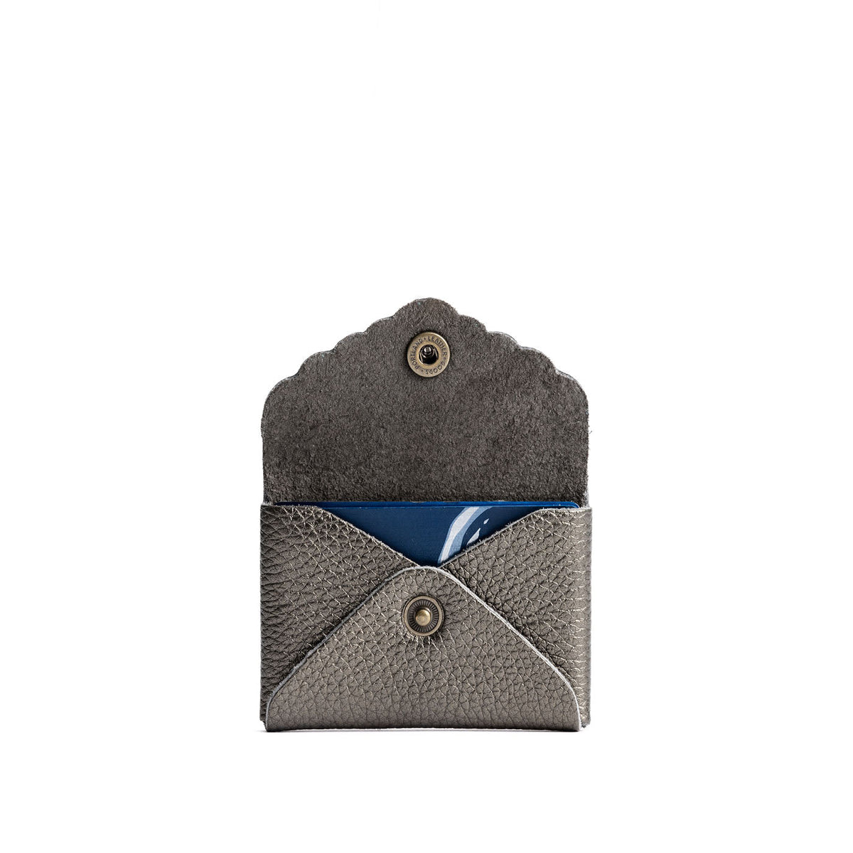 Stardust | Small leather card wallet with scalloped edge open