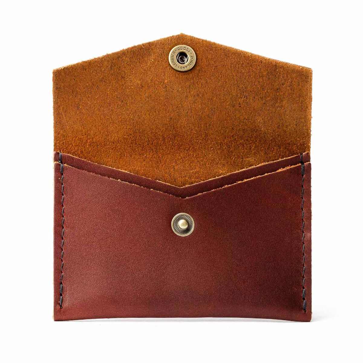 Cognac | Small leather card wallet with snap closure