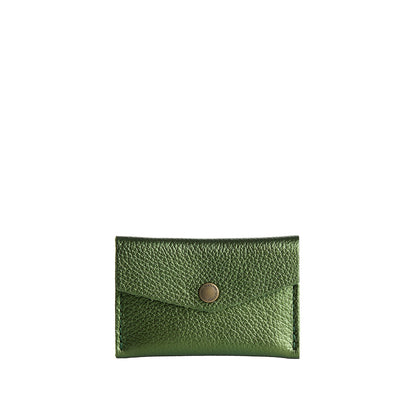 Metallic Greench | Small leather envelope card wallet with snap closure