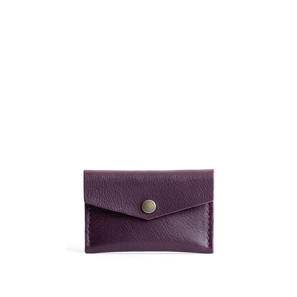 Plum | Small leather envelope card wallet with snap closure
