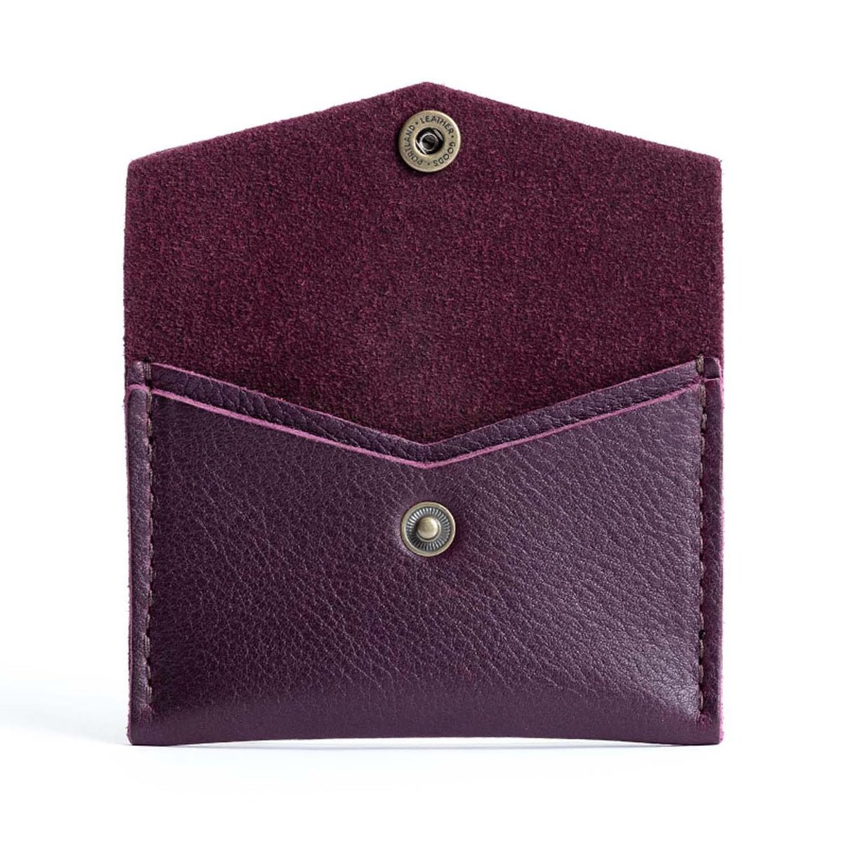 Plum | Small leather envelope card wallet with snap closure