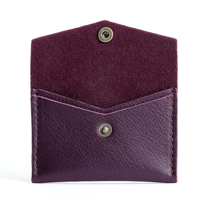 Plum | Small leather envelope card wallet with snap closure