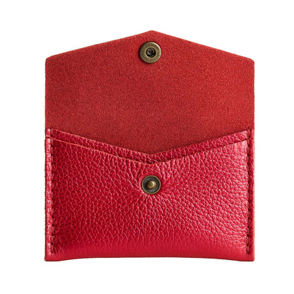Reba Red | Small leather envelope card wallet with snap closure