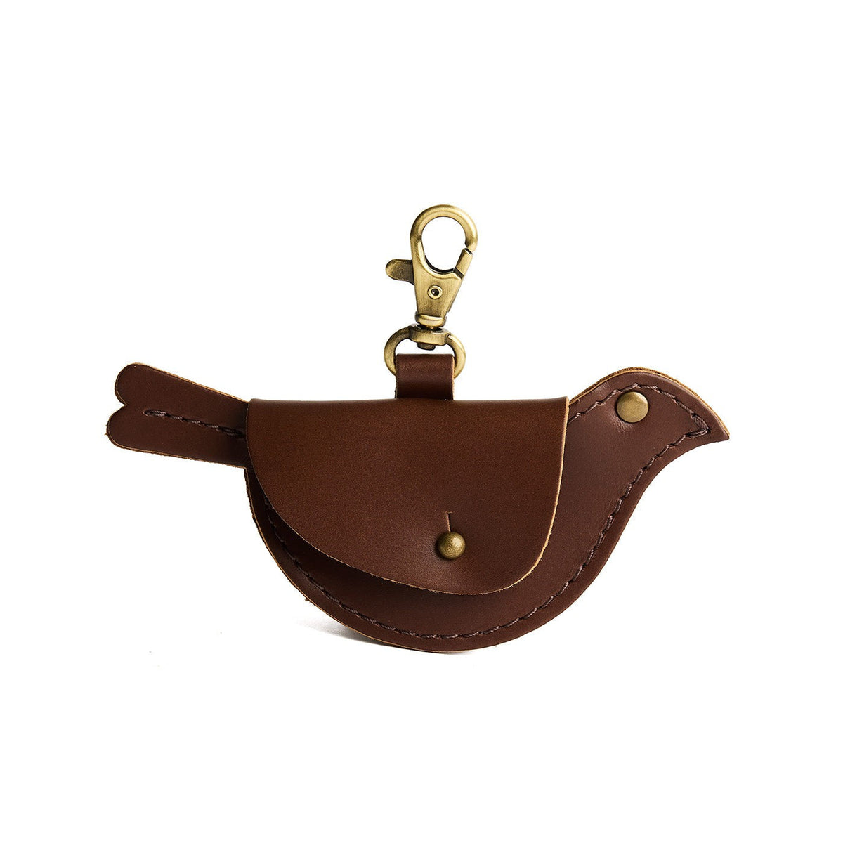 Chocolate Brown | Bird shaped pouch with button closure and lobster clasp