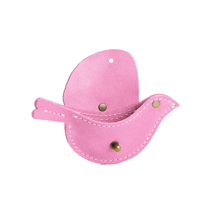 Pink Suede | Bird shaped pouch with button closure and lobster clasp