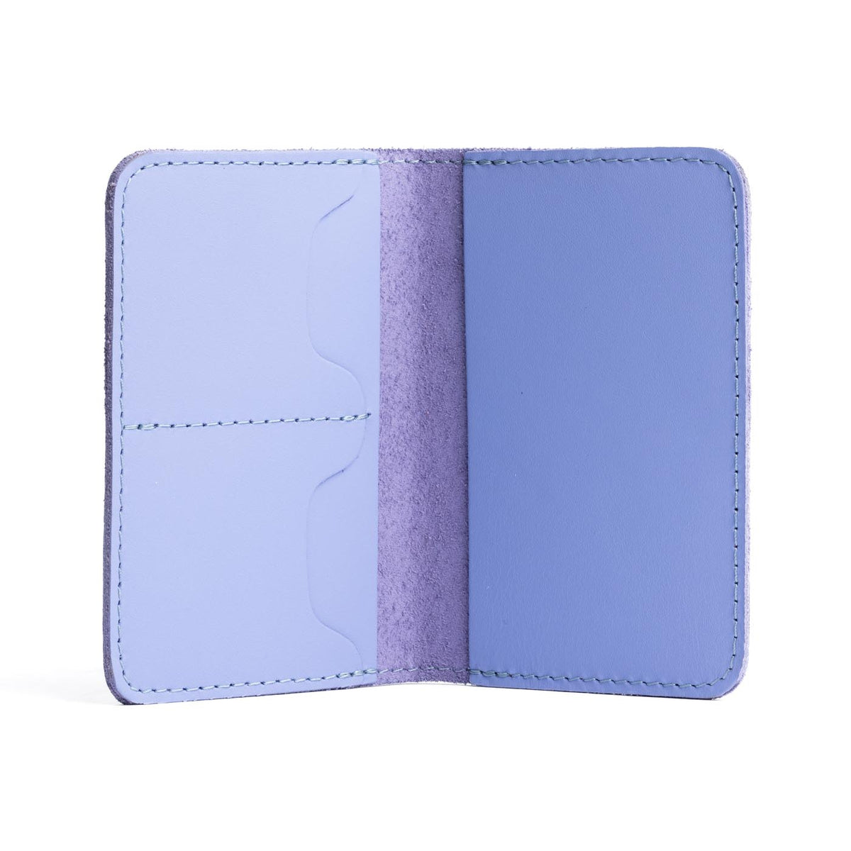 Jacaranda | Leather passport case with PLG logo open shot