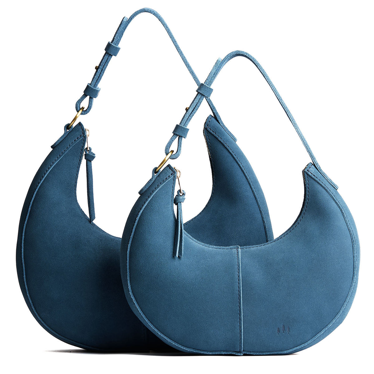 Mariner Blue | Crescent shaped shoulder bag with zipper closure and adjustable strap