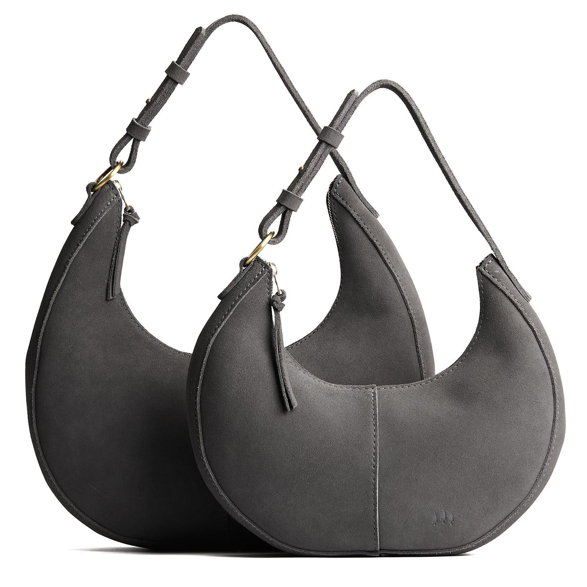 Smoke Grey | Crescent shaped shoulder bag with zipper closure and adjustable strap