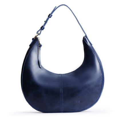 Cowboy Blue*Large | Crescent shaped shoulder bag with zipper closure and adjustable strap
