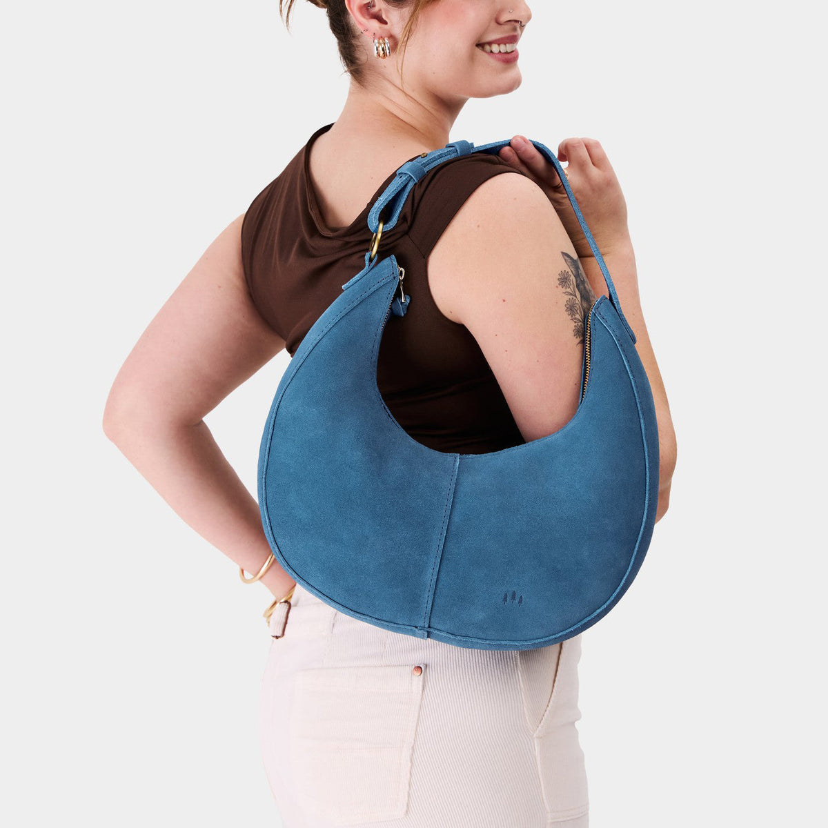 Mariner Blue*Large | Crescent shaped shoulder bag with zipper closure and adjustable strap