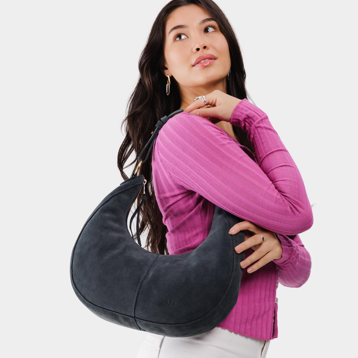 Peppercorn*Large | Crescent shaped shoulder bag with zipper closure and adjustable strap