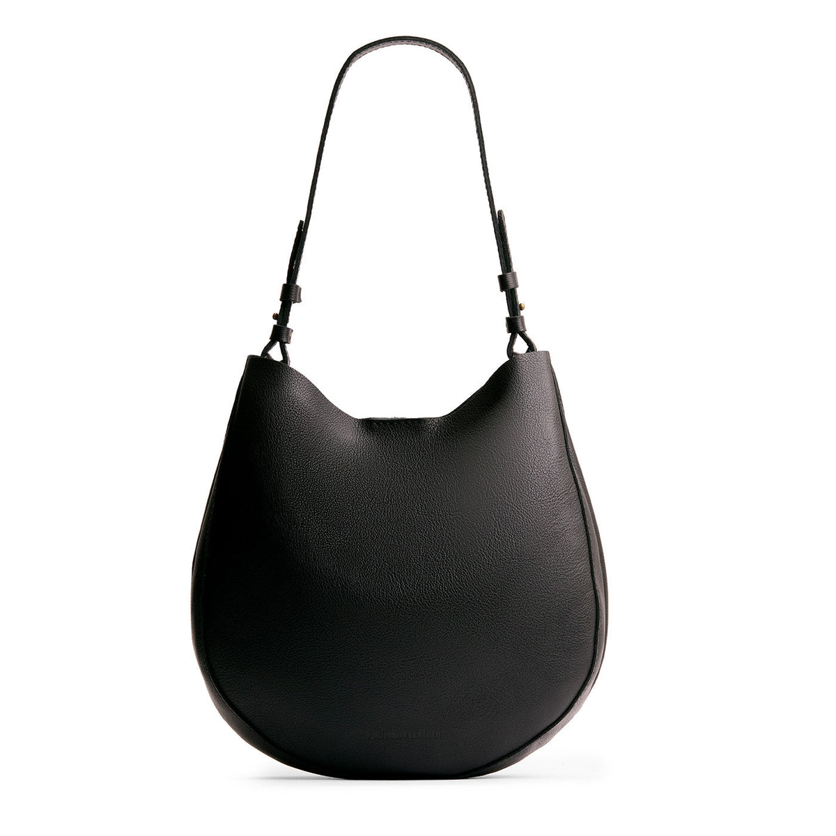 Pebbled--black*Large | Rounded shoulder bag with adjustable strap on a white background