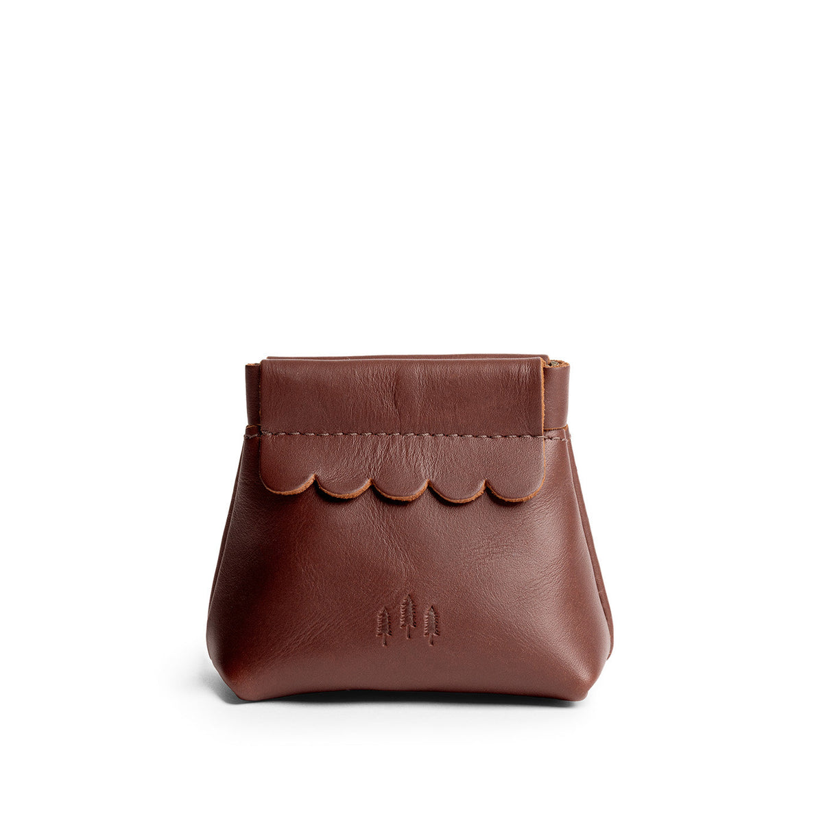 Cognac | Leather coin pouch with scalloped edge and three Portland leather tree emblems