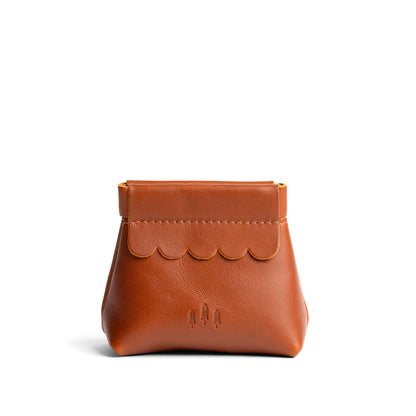 Honey | Leather coin pouch with scalloped edge and three Portland leather tree emblems