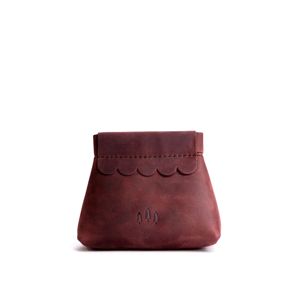 Merlot | Leather coin pouch with scalloped edge and three Portland leather tree emblems