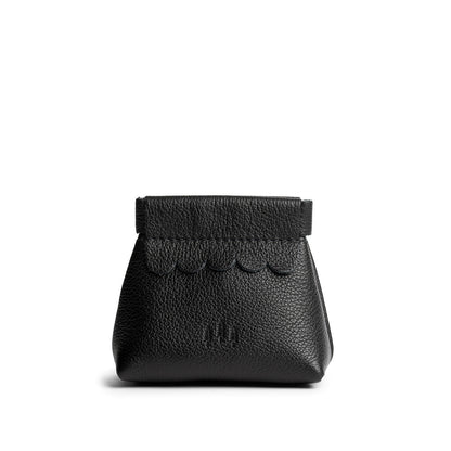 Pebbled--black | Leather coin pouch with scalloped edge and three Portland leather tree emblems