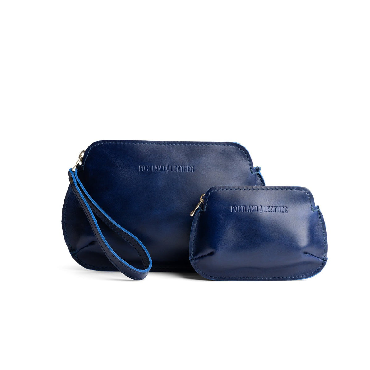 Cowboy Blue | Small and large pouch with top zipper and curved edges