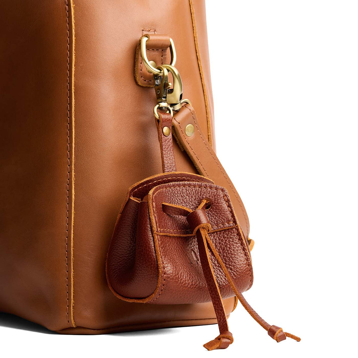 Nutmeg | Small leather pouch with leather drawstring closure and lobster claw clasp