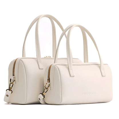 Bone*Large | Two sizes of mini duffle shaped handbag with crossbody strap