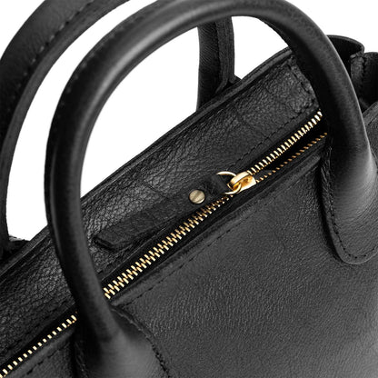 Pebbled--black*ANY*Zipper | Petite tote purse with structured leather handles and crossbody strap
