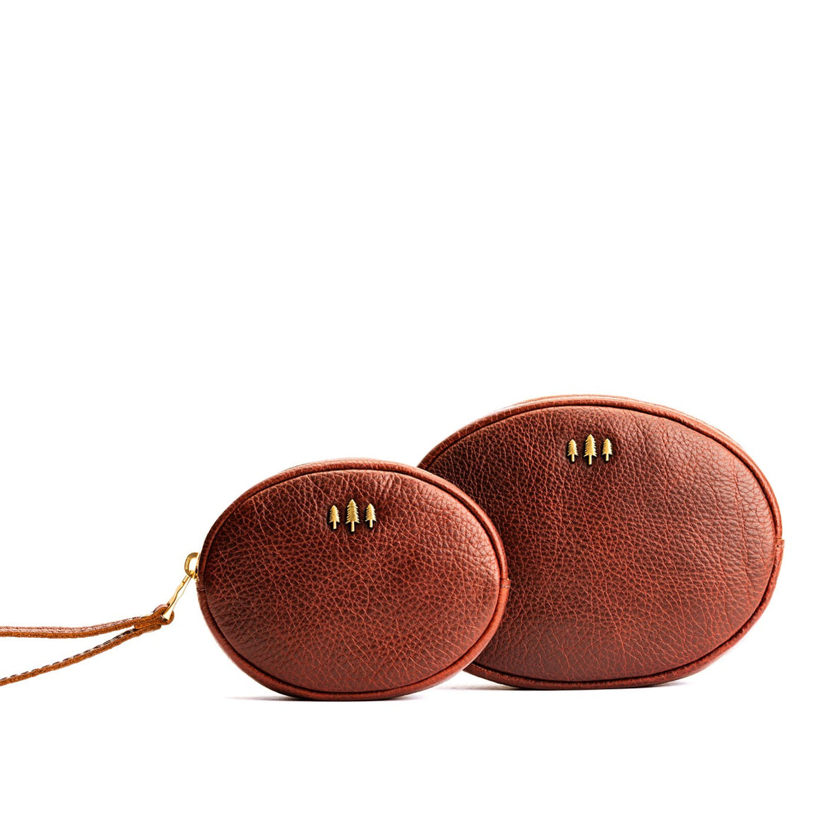 Nutmeg | Small and large oval shaped pouches with zipper and wristlet strap
