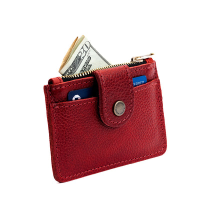 Chili Red | Compact wallet with snap closure and zippered pouch