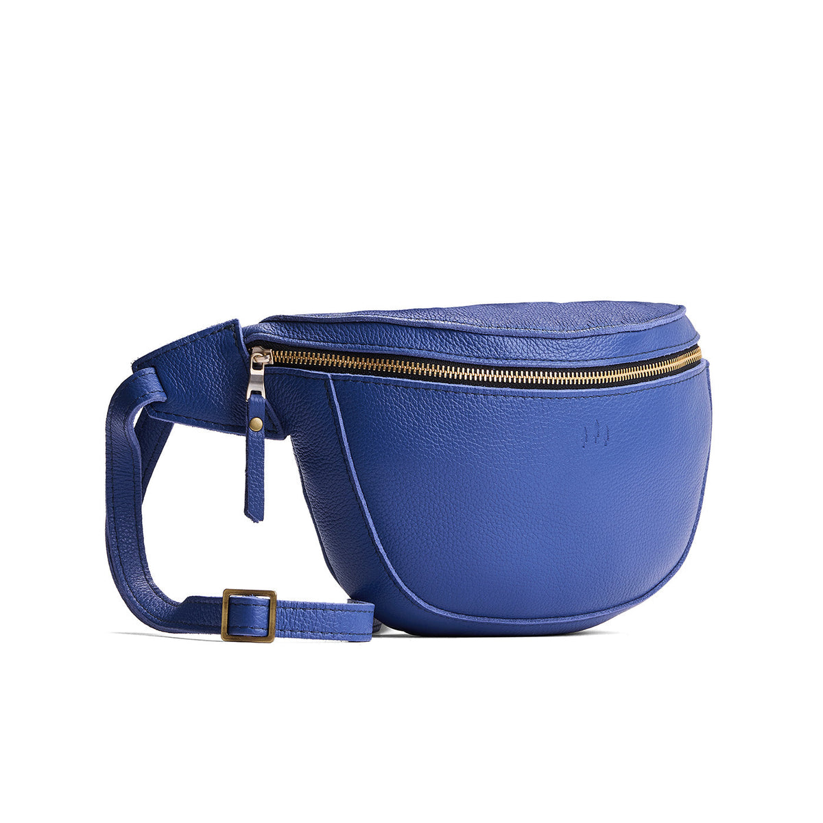 Molino Blue | Leather fanny pack shaped bag with a front zipper opening