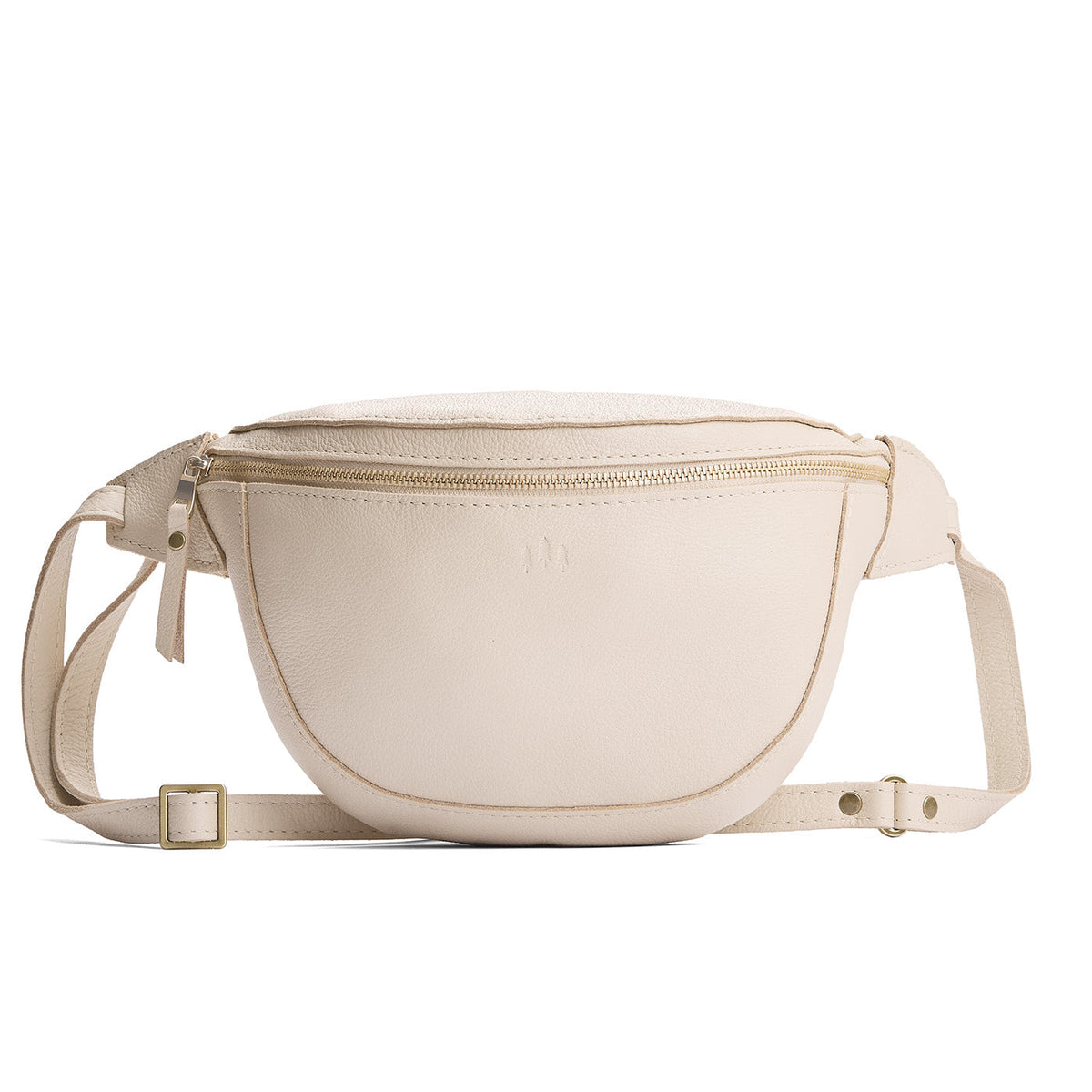 Pebbled Bone | Leather fanny pack shaped bag with a front zipper opening