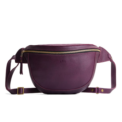 Plum | Leather fanny pack shaped bag with a front zipper opening
