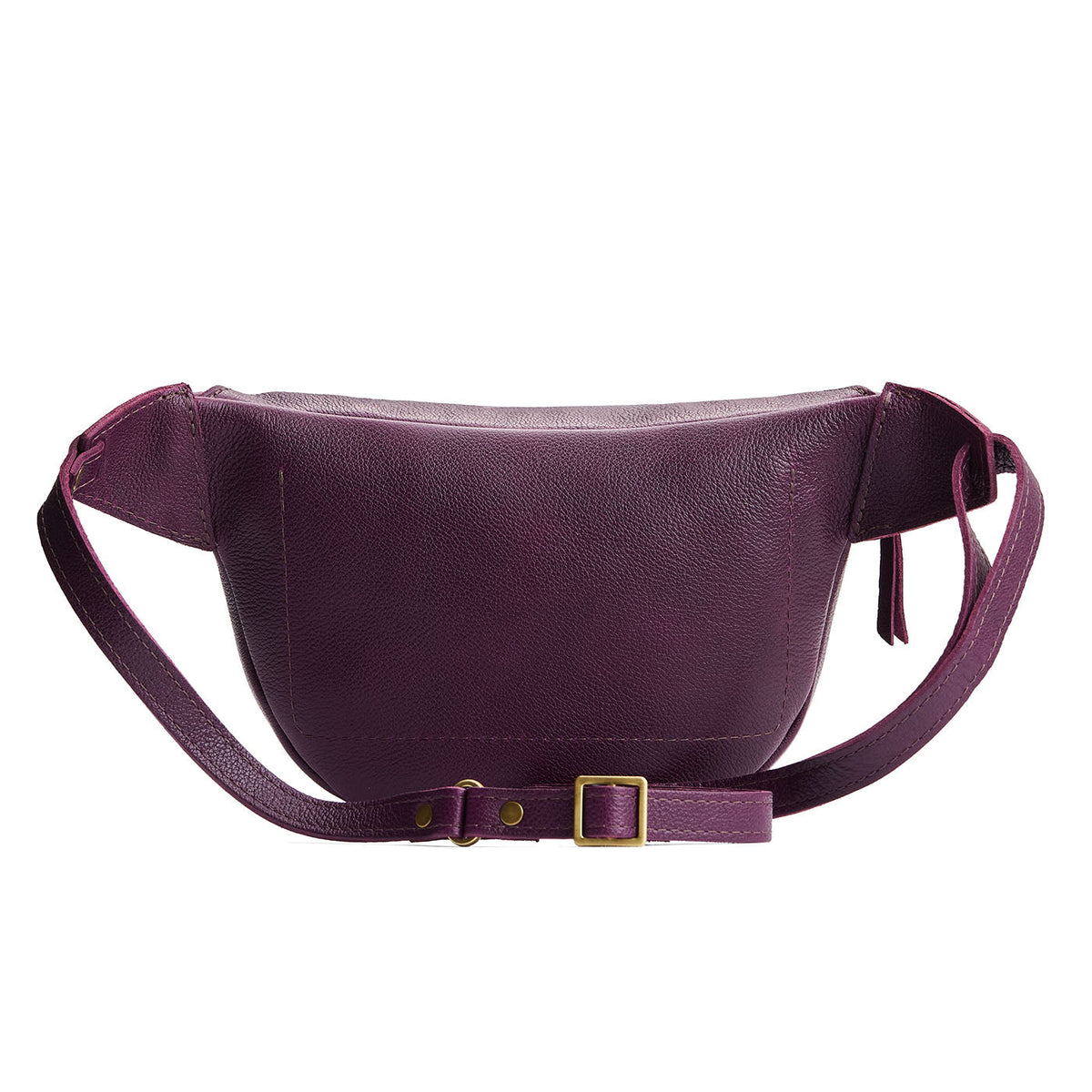 Plum | Back of leather fanny pack shaped bag