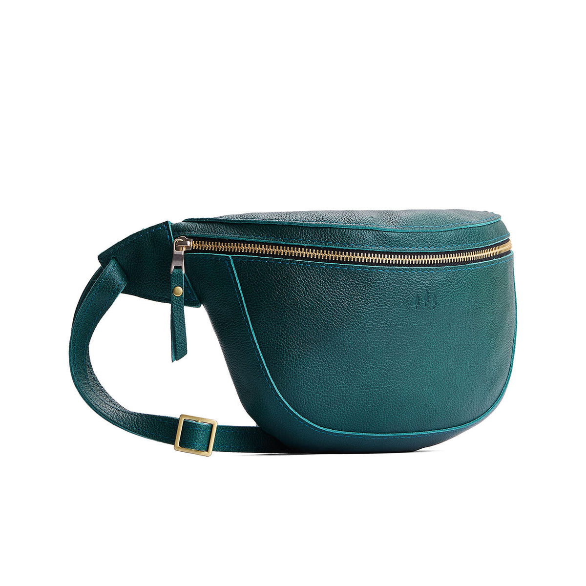 Sea Glass | Leather fanny pack shaped bag with a front zipper opening