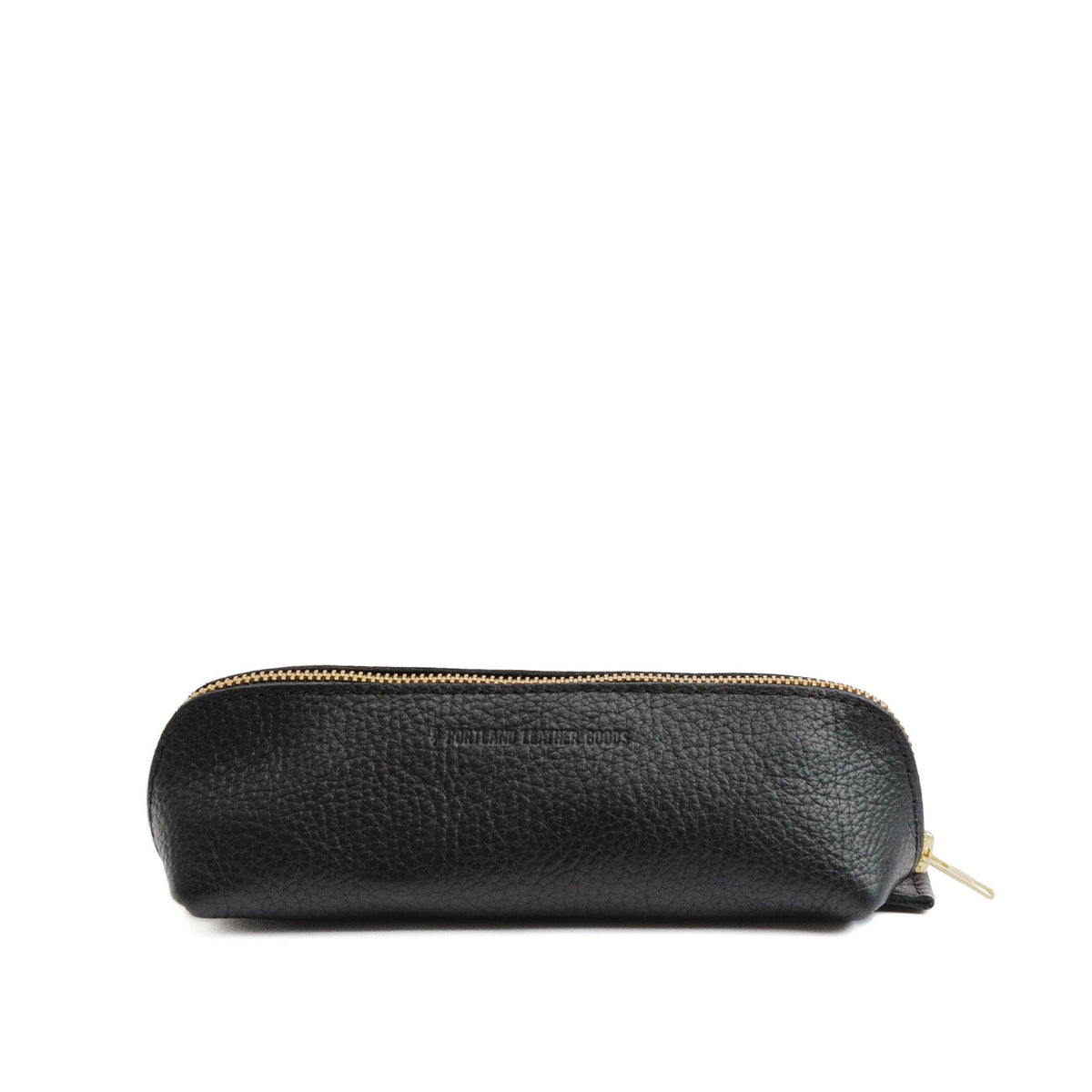 Pebbled--black | Leather pouch with curved seams and top zipper