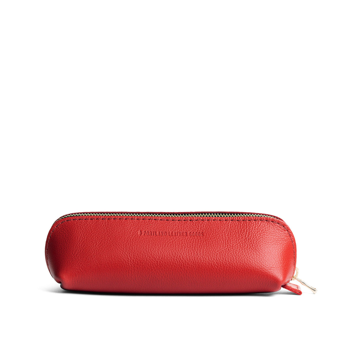 Poppy Red | Leather pouch with curved seams and top zipper