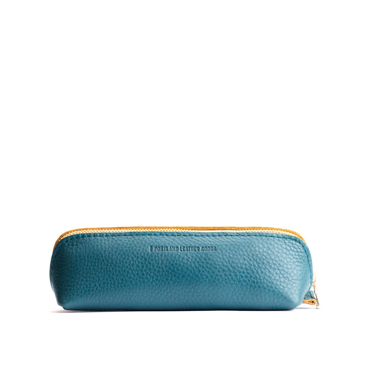 Turquoise | Leather pouch with curved seams and top zipper
