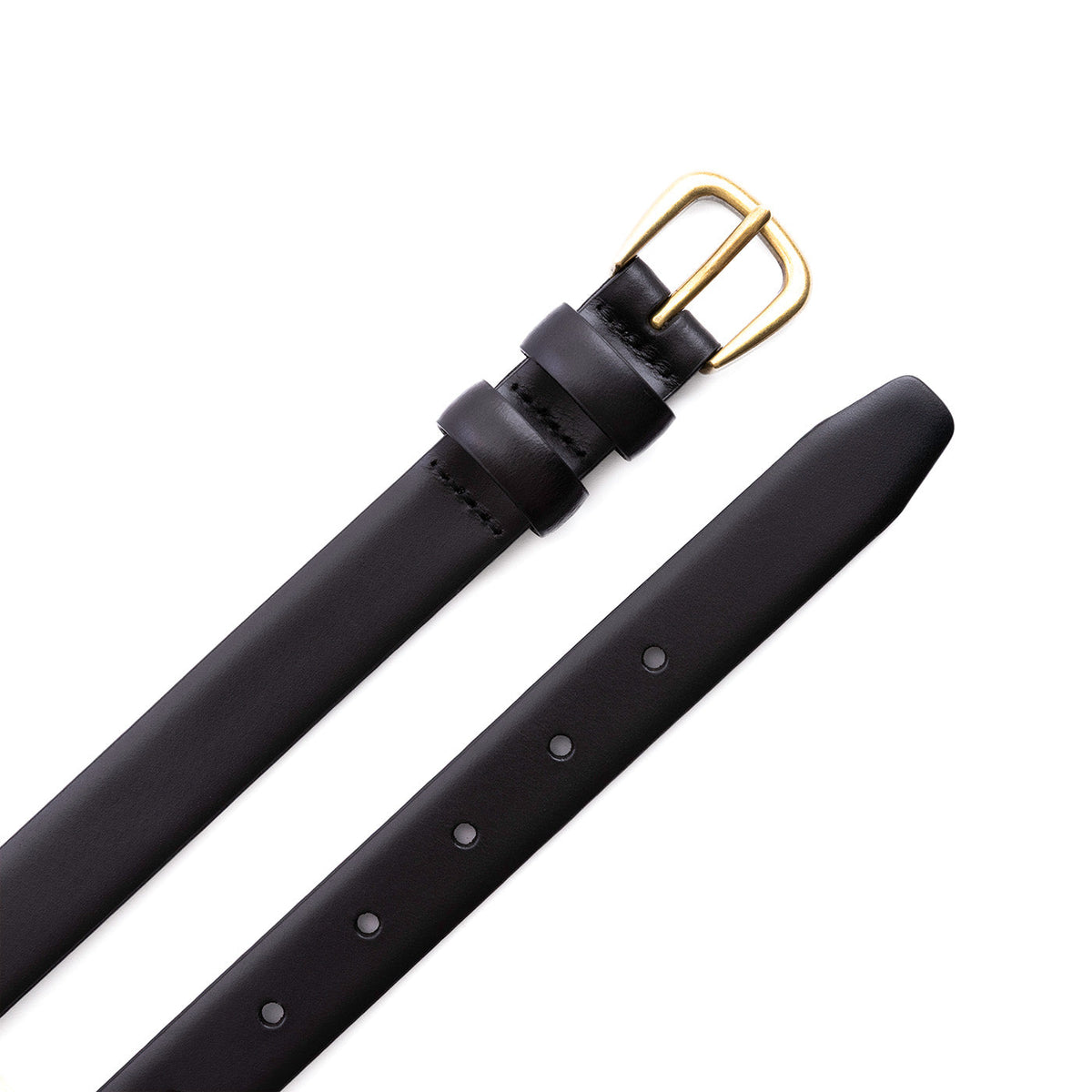 Black | Women's slim double loop leather belt