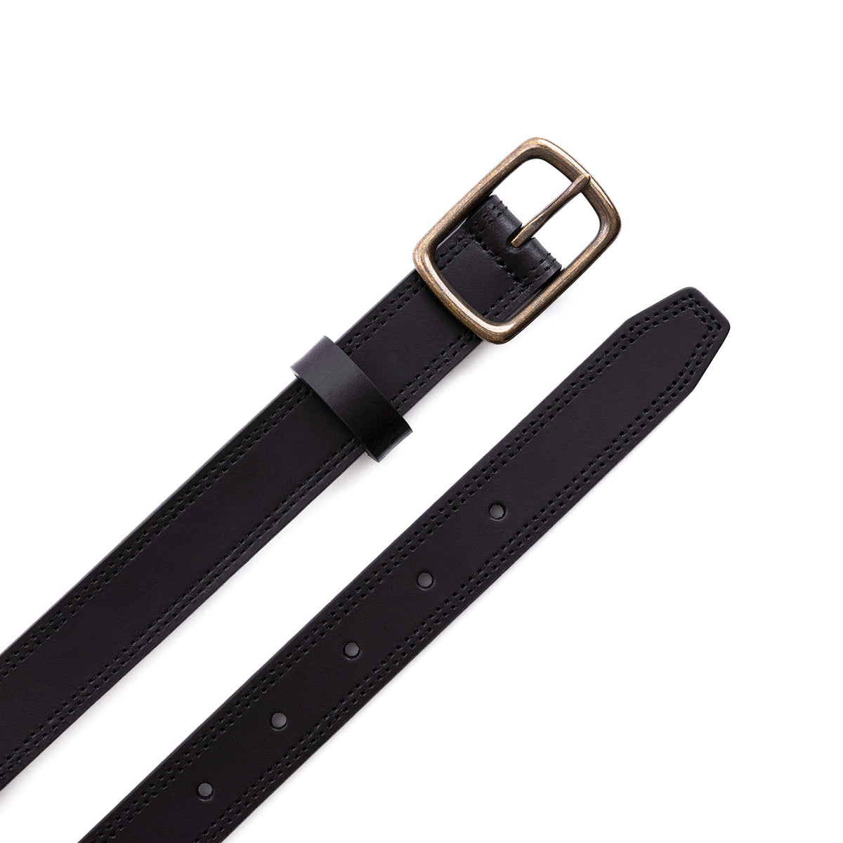 Black | Women's slim double stitch leather belt